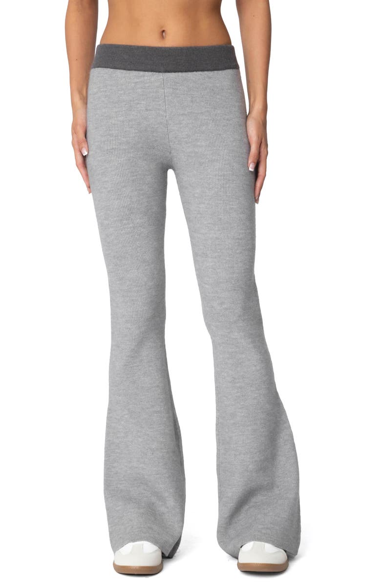 EDIKTED Lei Contrast Trim Flare Knit Pants, Main, color, Gray