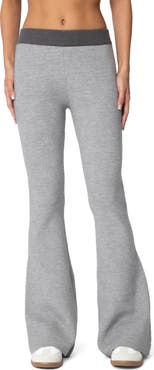 EDIKTED Lei Contrast Trim Flare Knit Pants