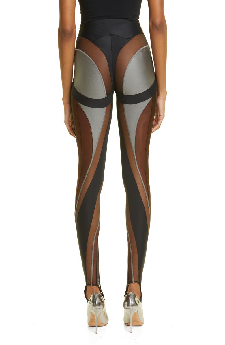 MUGLER Sheer Spiral Stirrup Leggings, Alternate, color, 