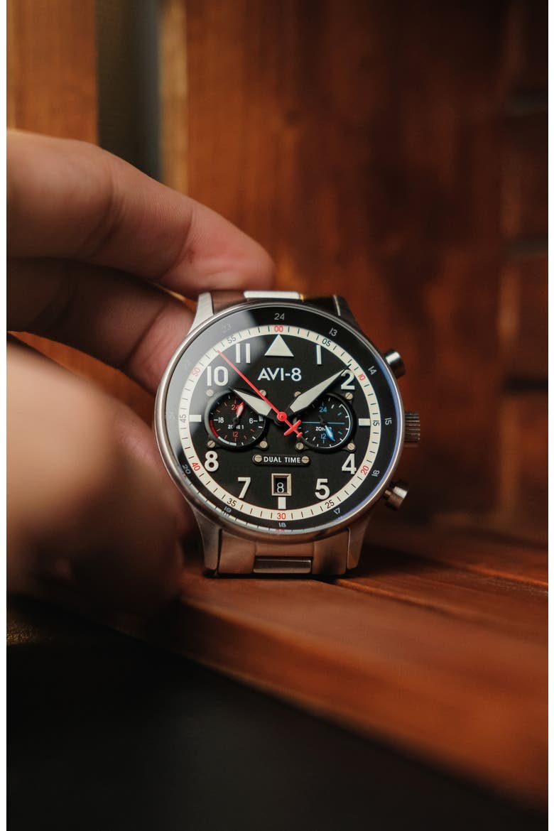 Hawker Hurricane Carey Chronograph Bracelet Watch, 44mm, Alternate, color, BLACK