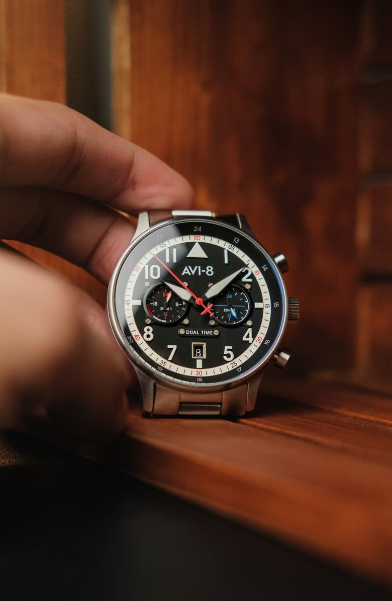 AVI-8 Hawker Hurricane Carey Chronograph Bracelet Watch, 44mm, Alternate, color, Black