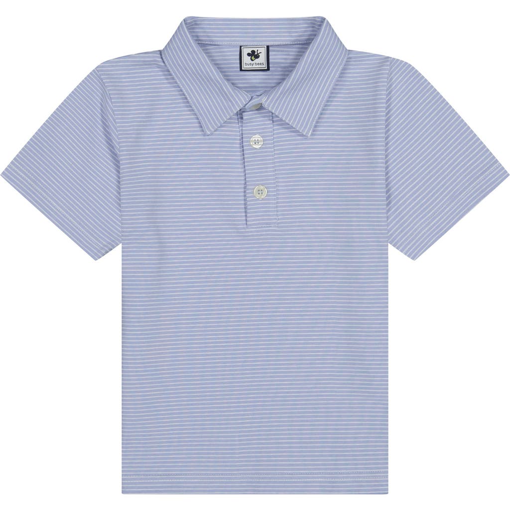 Busy Bees Boys Short Sleeve Polo Cornflower Blue Mini Stripe In Blue Mini Stripe