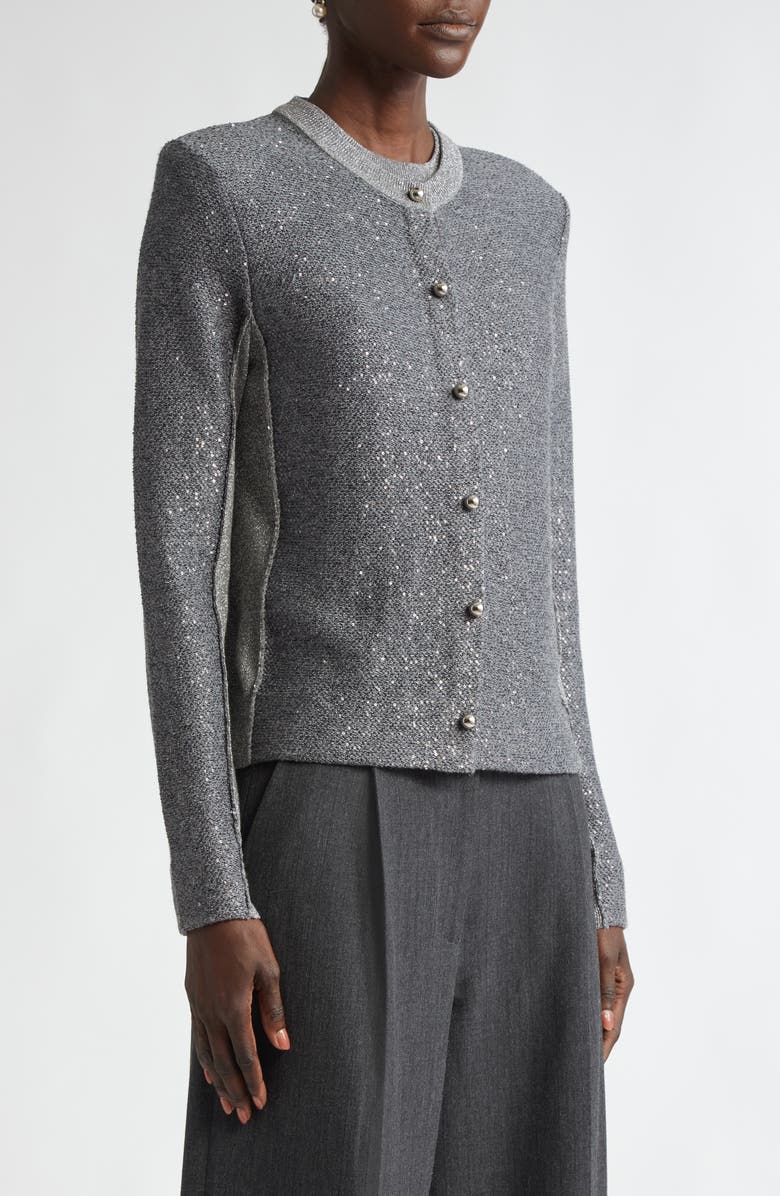 St. John Collection Sequin Front Metallic Cardigan, Alternate, color, 