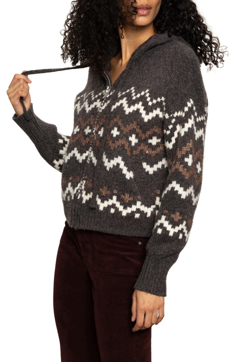 Fair Isle Zip Sweater Hoodie, Alternate, color, MOCHA FAIRISLE