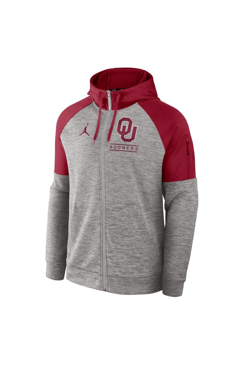 Men's Jordan Brand Heather Gray Oklahoma Sooners Fitness Raglan Performance Full-Zip Hoodie, Alternate, color, Heather Gray