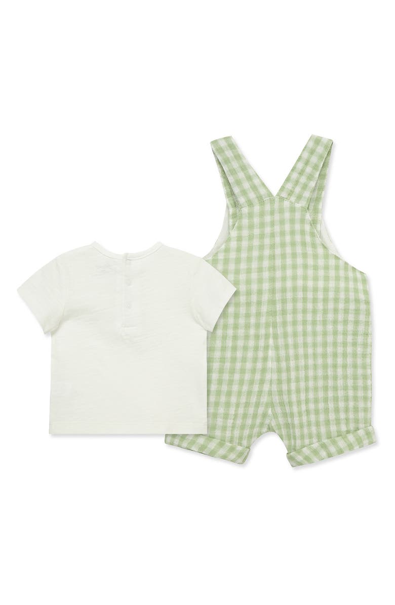 Little Me Slub T-Shirt & Gingham Shortalls Set, Alternate, color, 