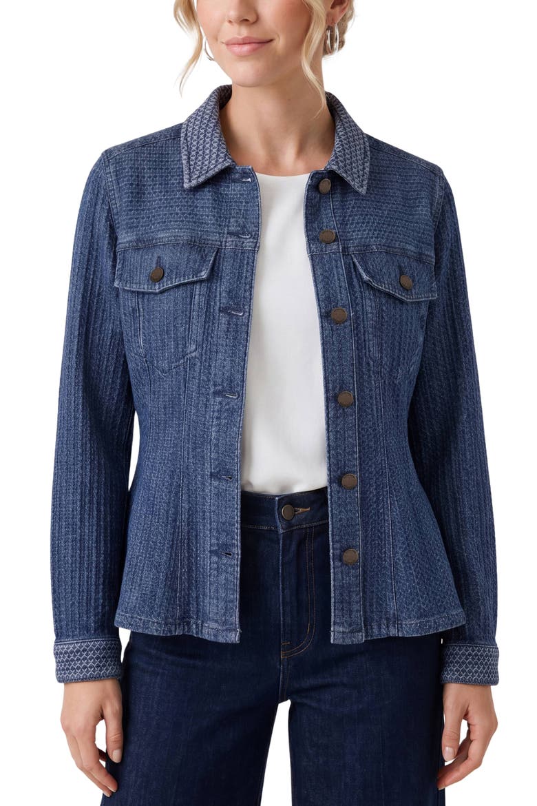 Fit & Flare Denim Trucker Jacket, Main, color, BLUE DORIS