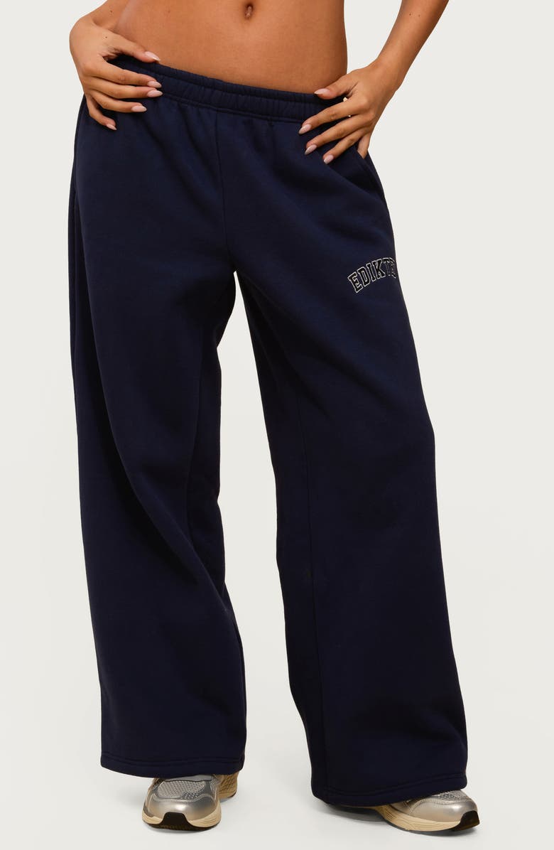 EDIKTED Major Logo Wide Leg Sweatpants, Main, color, Navy