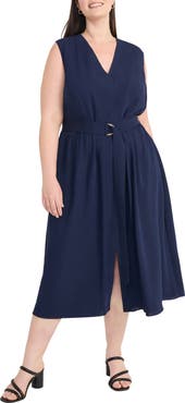 Maggy London Sleeveless Belted Midi Dress