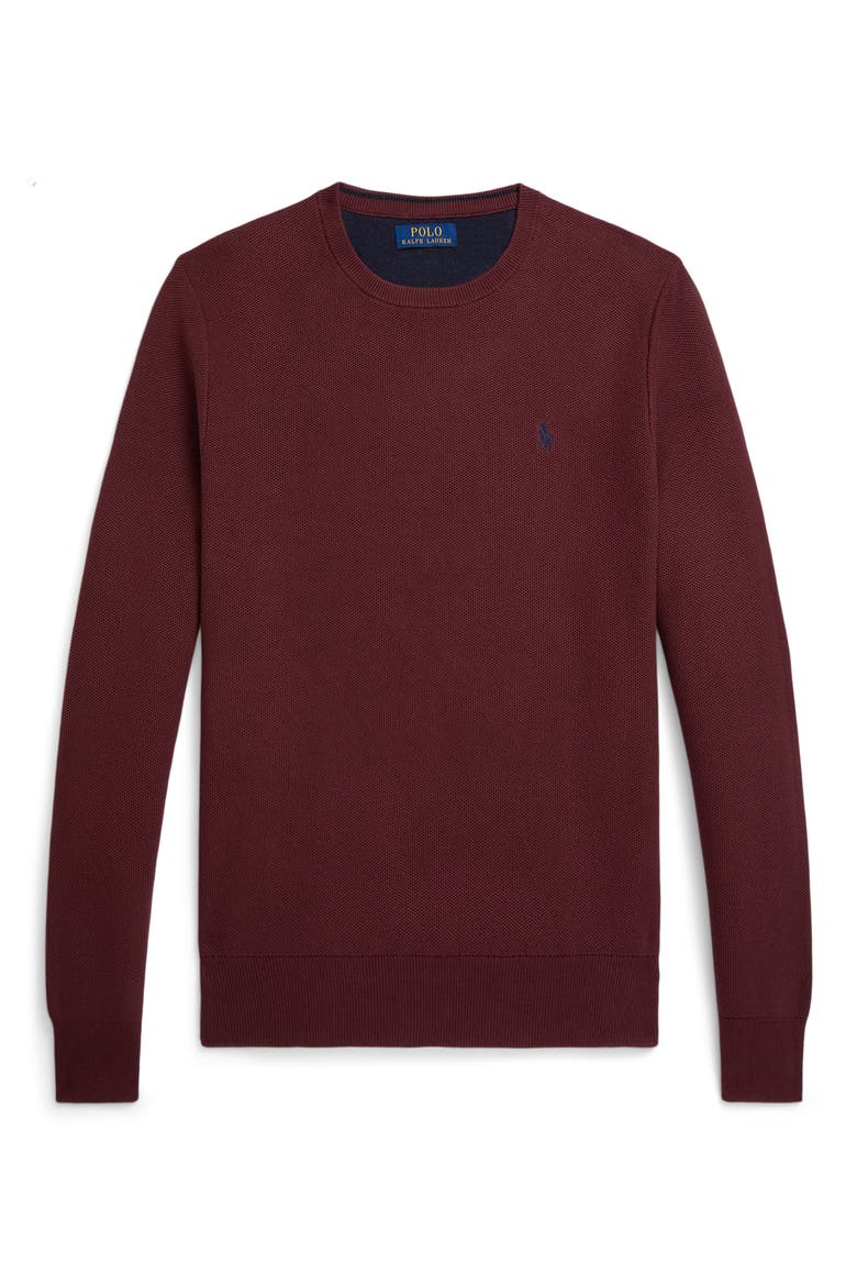 Textured Cotton Crewneck Sweater, Main, color, RED WINE