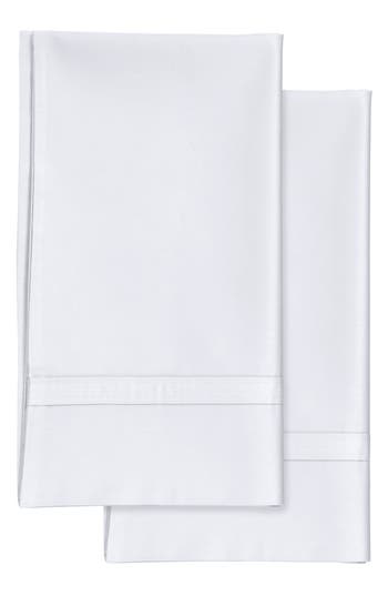 Azores Home 300 Thread Count Cotton Percale Pillowcase Set In White