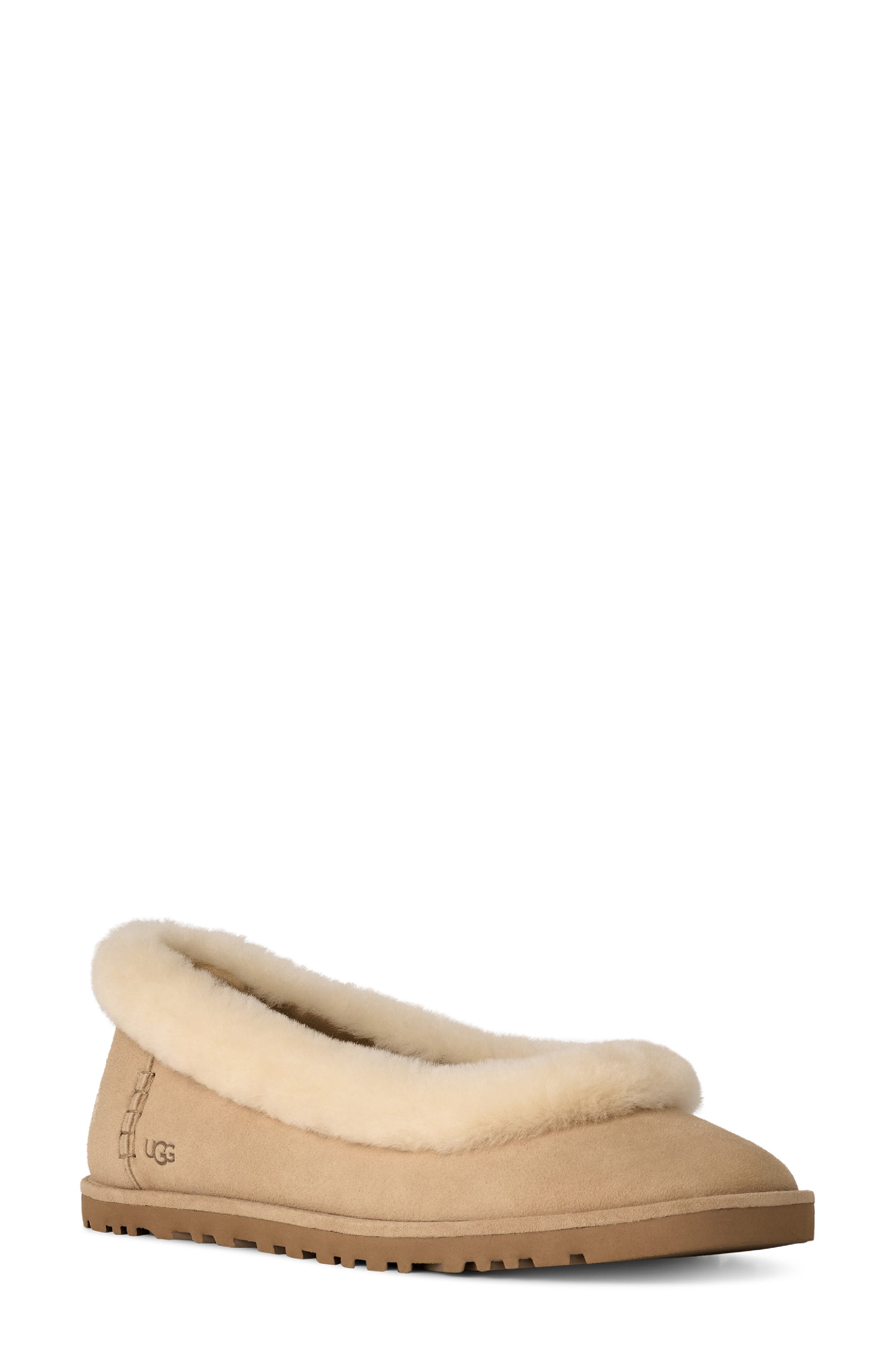 UGG<sup>®</sup> Zora Genuine Shearling Trim Ballet Flat, Main, color, Sand