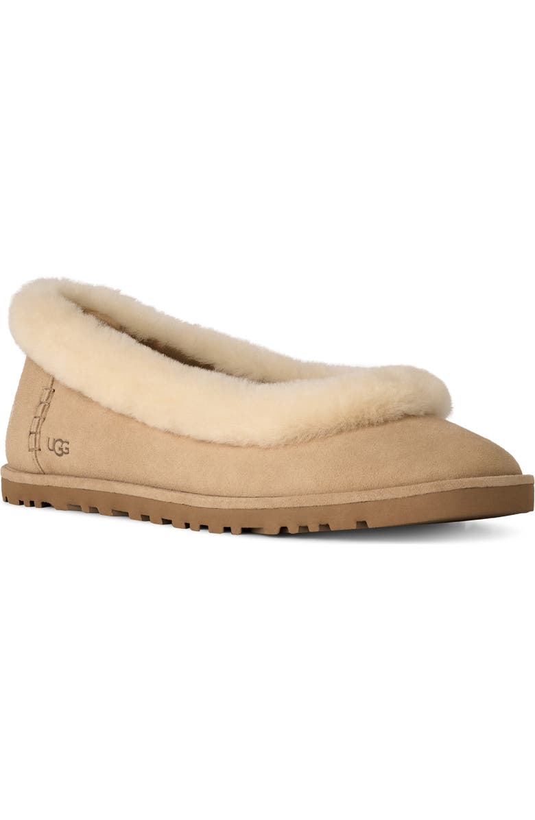 UGG<sup>®</sup> Zora Genuine Shearling Trim Ballet Flat, Main, color, Sand