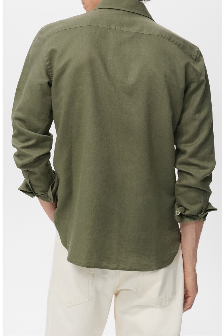 Linen & Cotton Blend Button-Up Shirt, Alternate, color, DARK GREEN