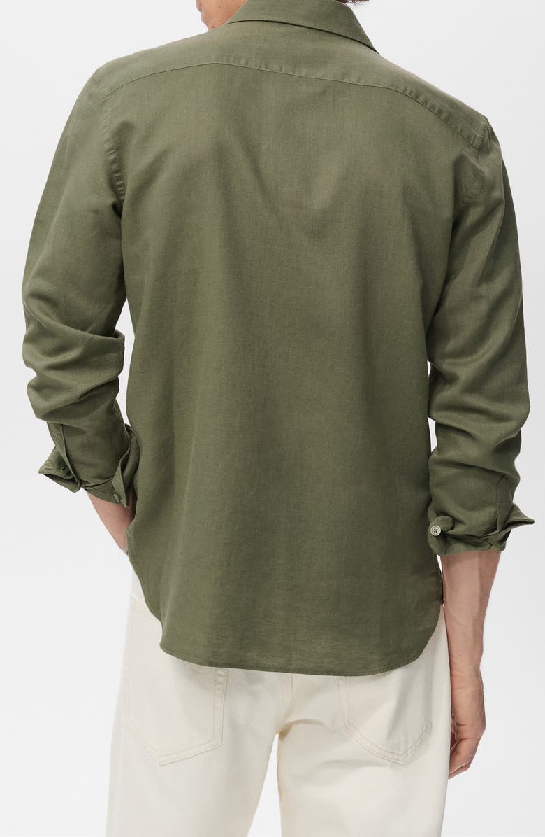 MANGO Linen & Cotton Blend Button-Up Shirt, Alternate, color, Dark Green