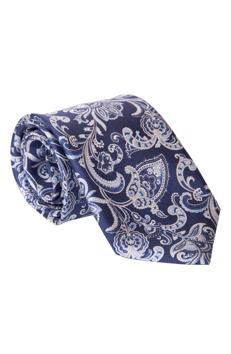 Elizabetta Novara - Extra Long Printed Silk Tie for Men, Main, color, Navy