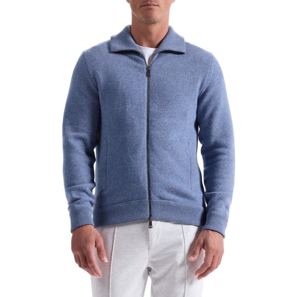 Bugatchi Wool Blend Zip Cardigan In Blue