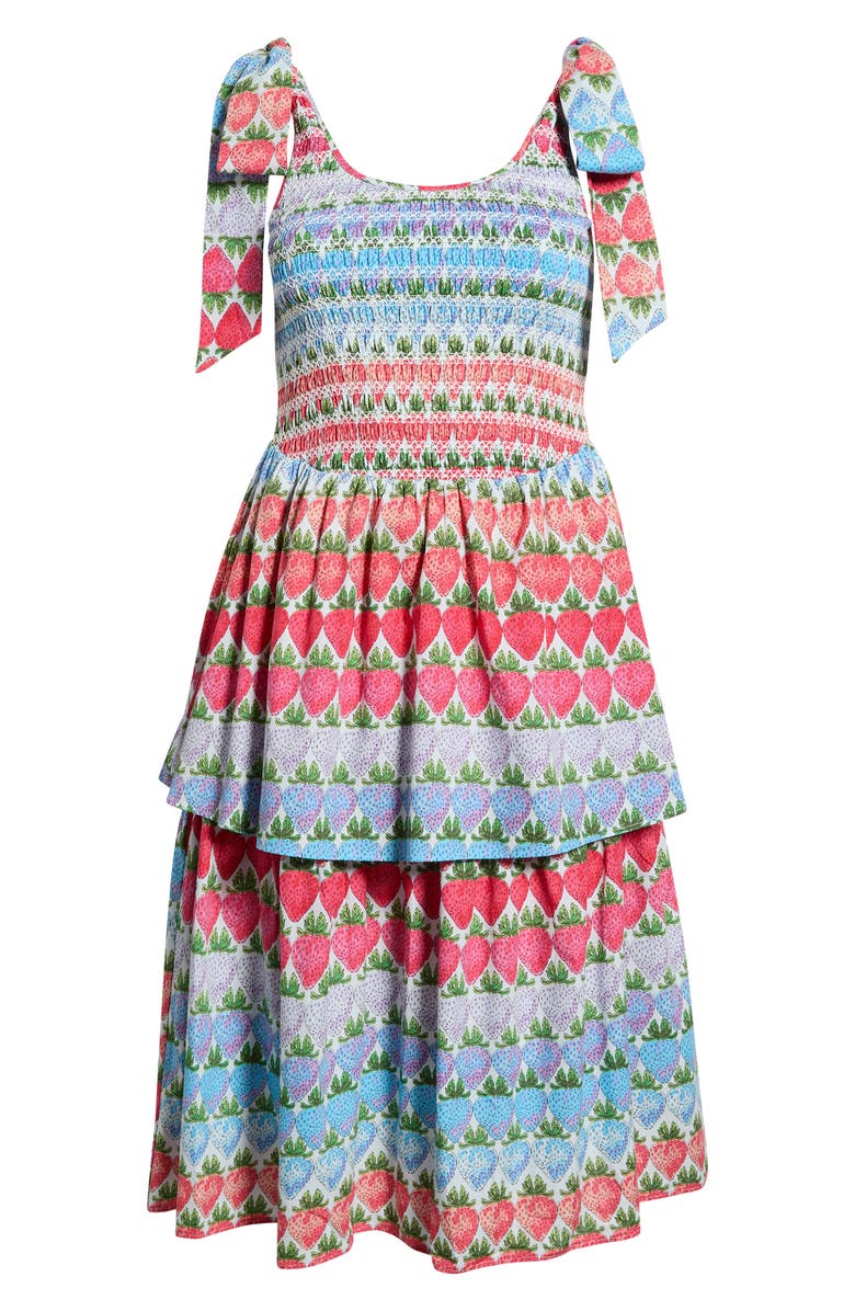 SUGARLIPS Berry Burst Layered Ruffle Tie Strap Midi Dress, Main, color, Multi