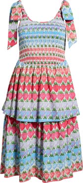 SUGARLIPS Berry Burst Layered Ruffle Tie Strap Midi Dress