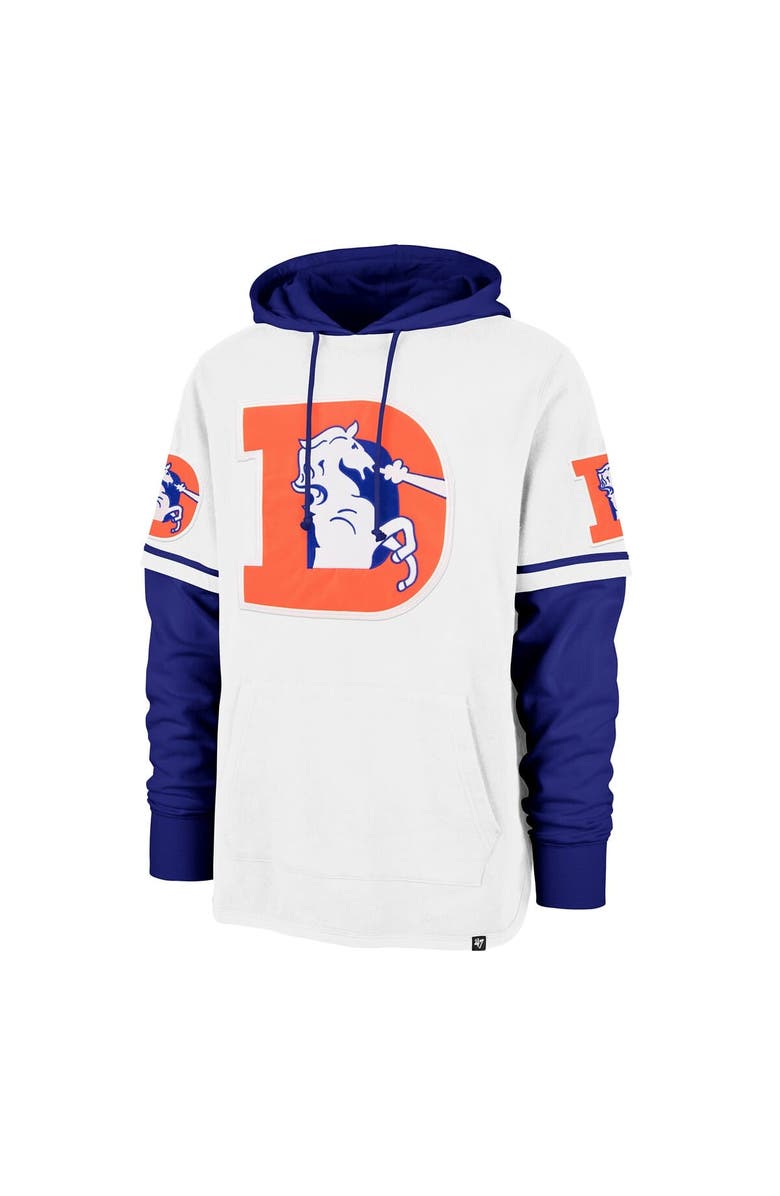 '47 Men's '47 White Denver Broncos Throwback Shortstop Pullover Hoodie, Alternate, color, White