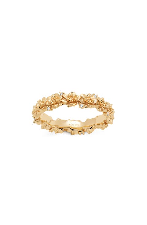 Cubic Zirconia Birthstone Flower Eternity Band Ring