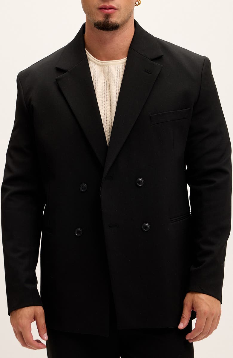 RON TOMSON Super Relaxed Double Breasted Tuxedo Jacket, Main, color, Black