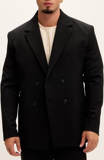 Ron Tomson Super Relaxed Double Breasted Tuxedo Jacket In Black