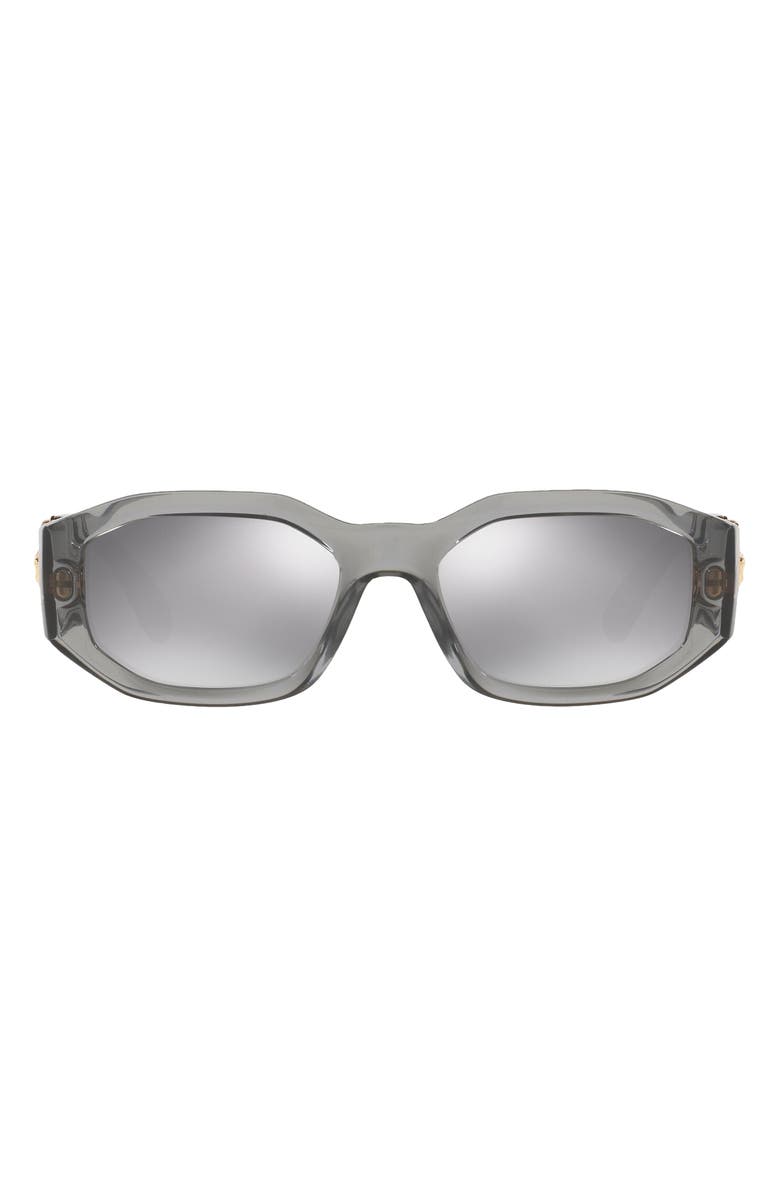 Versace Biggie 53mm Round Sunglasses, Main, color, Transparent Grey/ Grey Mirror