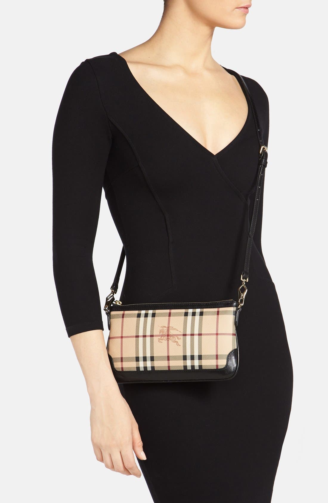 'Peyton - Haymarket Check' Crossbody Bag, Alternate, color, BLACK