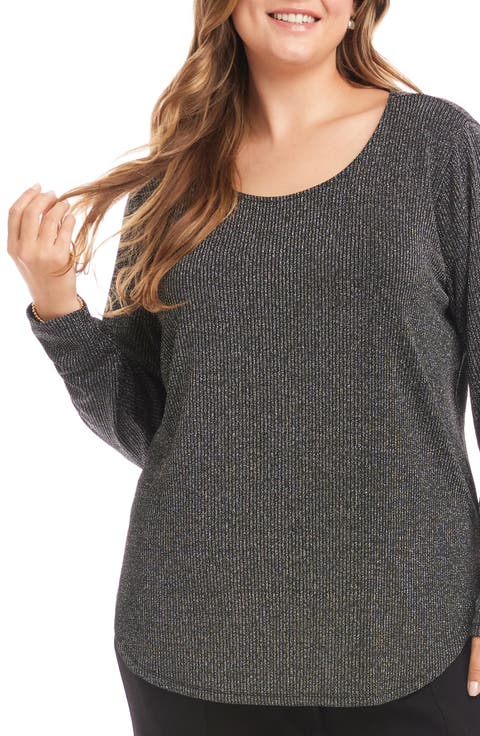 Metallic Stripe Curved Hem Top (Plus)