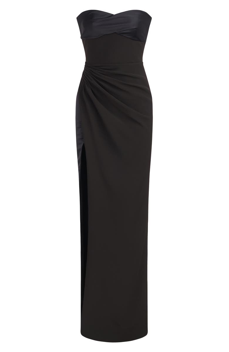 HALSTON Esther Ruched Strapless Crepe & Satin Gown, Alternate, color, 