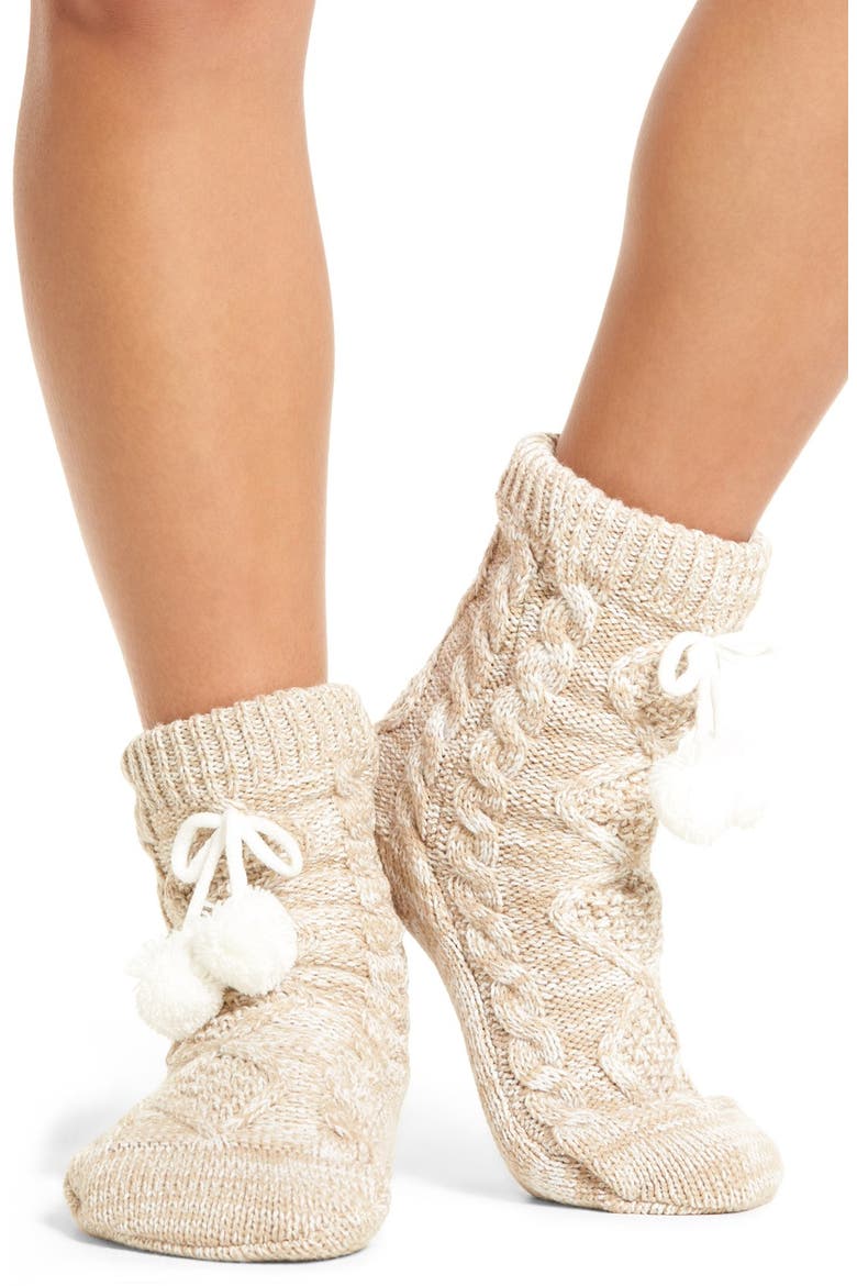 Pompom Fleece Lined Socks, Main, color, CREAM