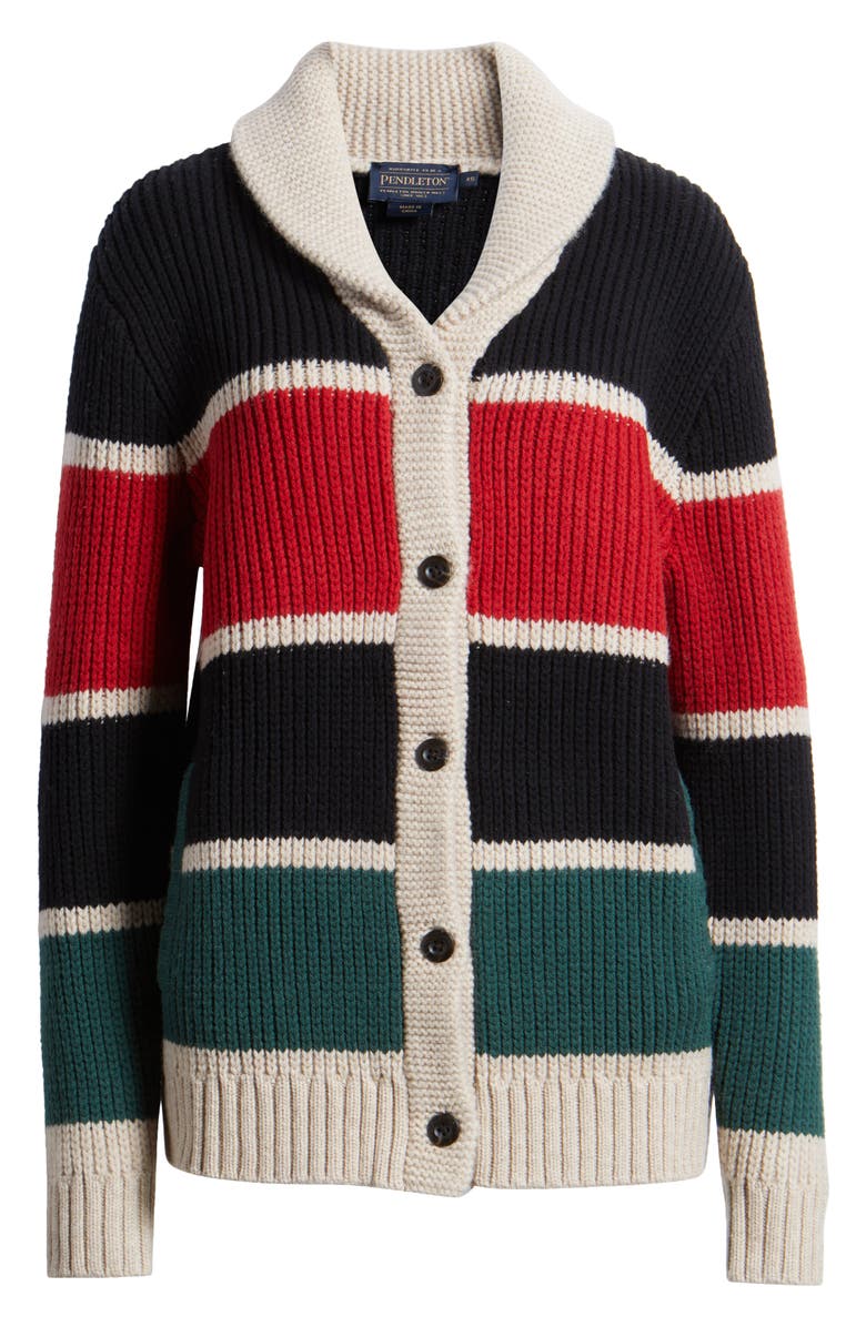 Pendleton Ranger Stripe Lambswool Cardigan, Alternate, color, Ranger Stripe Black Multi