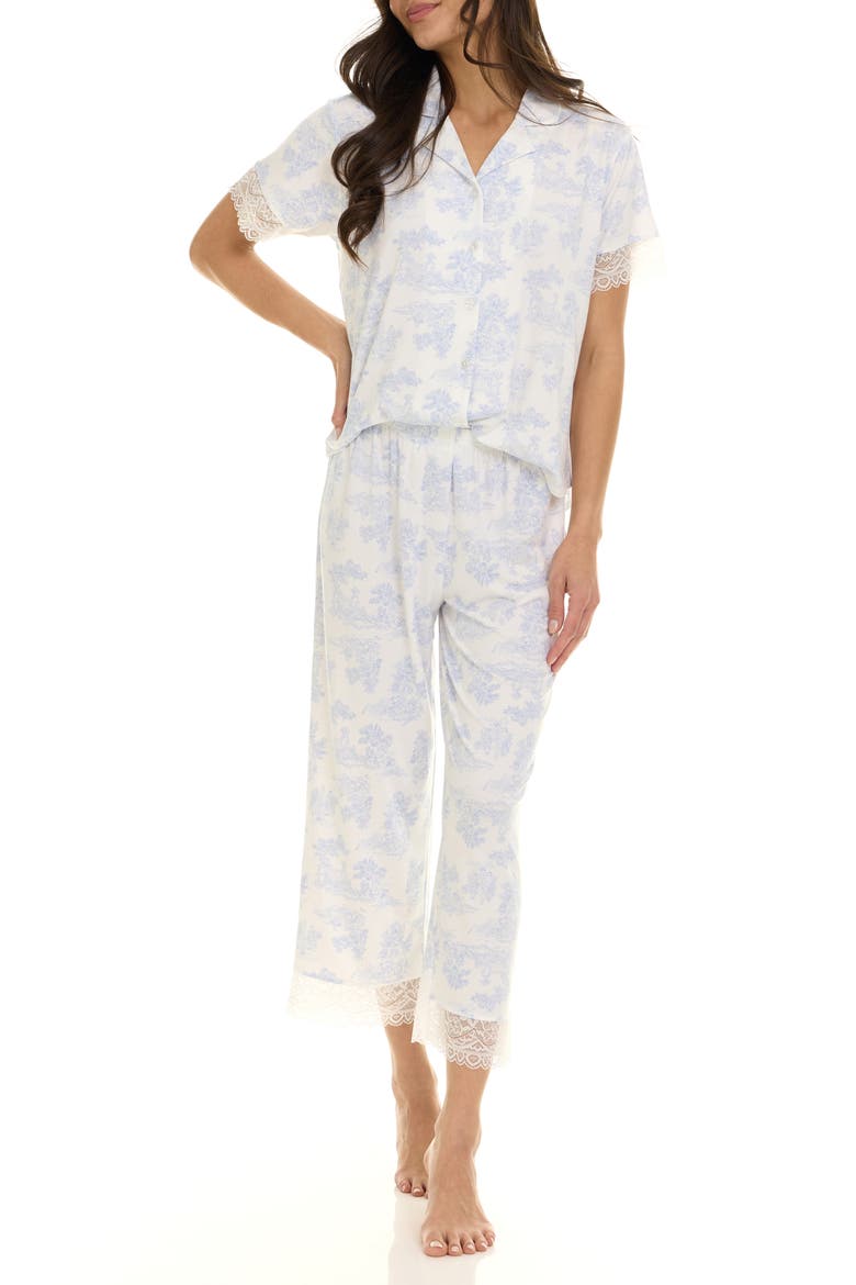 Janelle Notched Lace Crop Pajamas, Alternate, color, LIGHT BLUE