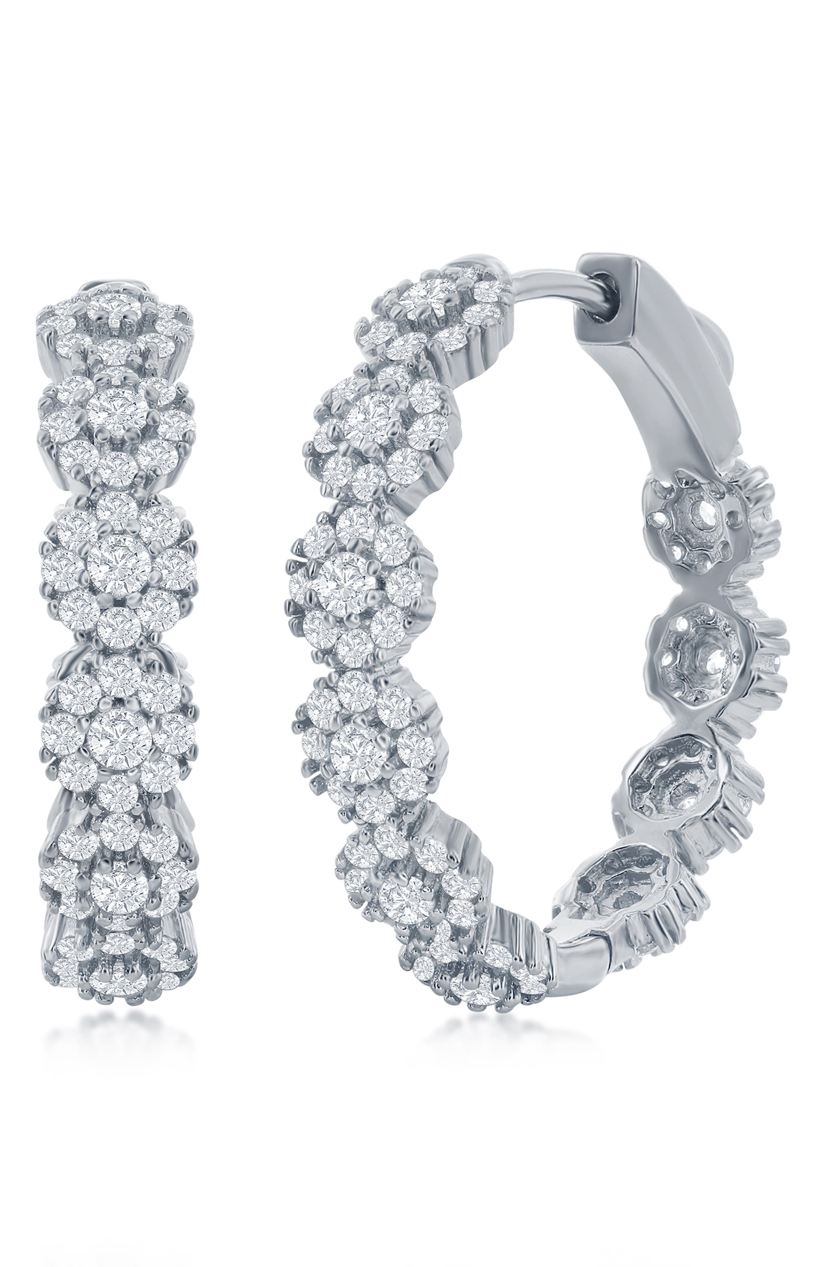 SIMONA Sterling Silver CZ Flower Hoop Earrings