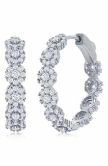 SIMONA Sterling Silver CZ Flower Hoop Earrings
