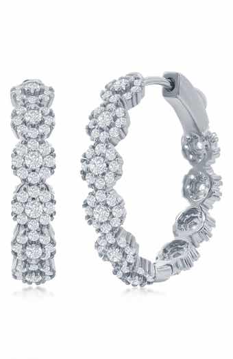 SIMONA Sterling Silver CZ Flower Hoop Earrings