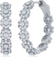 SIMONA Sterling Silver CZ Flower Hoop Earrings