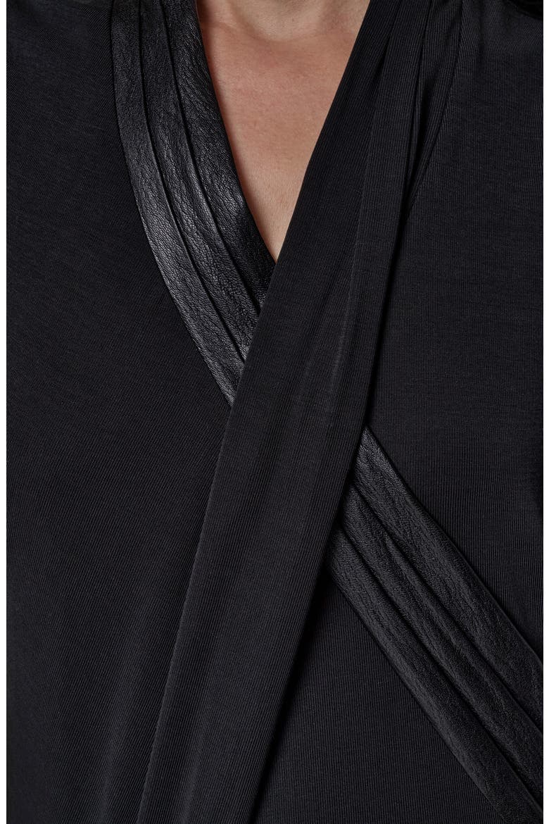 Sleeveless Top with Faux Leather Trim, Alternate, color, BLACK