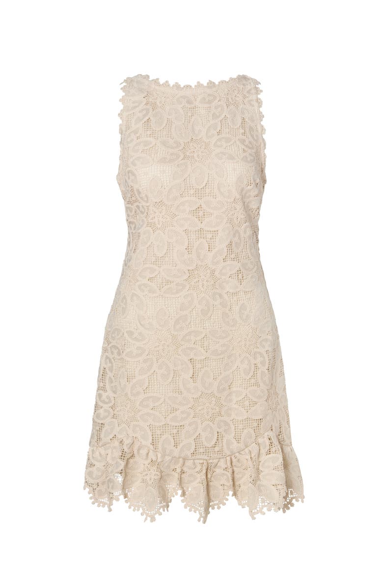 Malina Miranda Ruffled Guipure Lace Mini Dress, Alternate, color, Sand