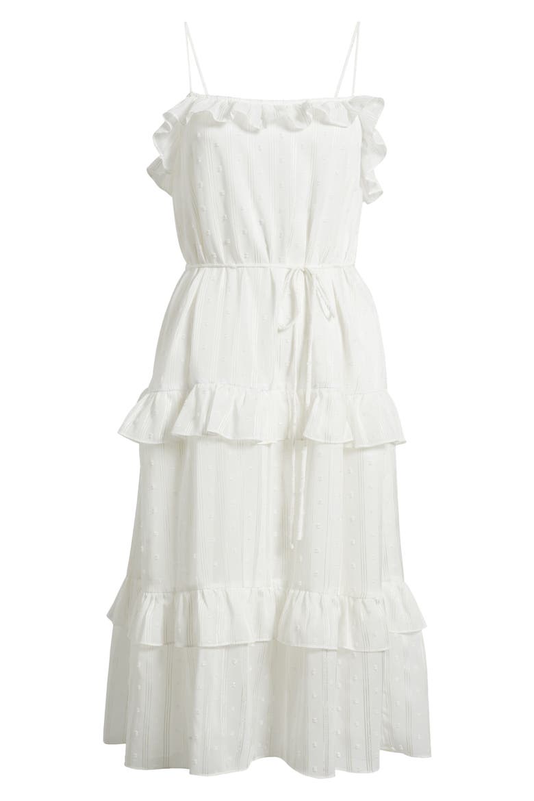 Ruffle Clip Dot Tie Strap Midi Dress, Alternate, color, IVORY