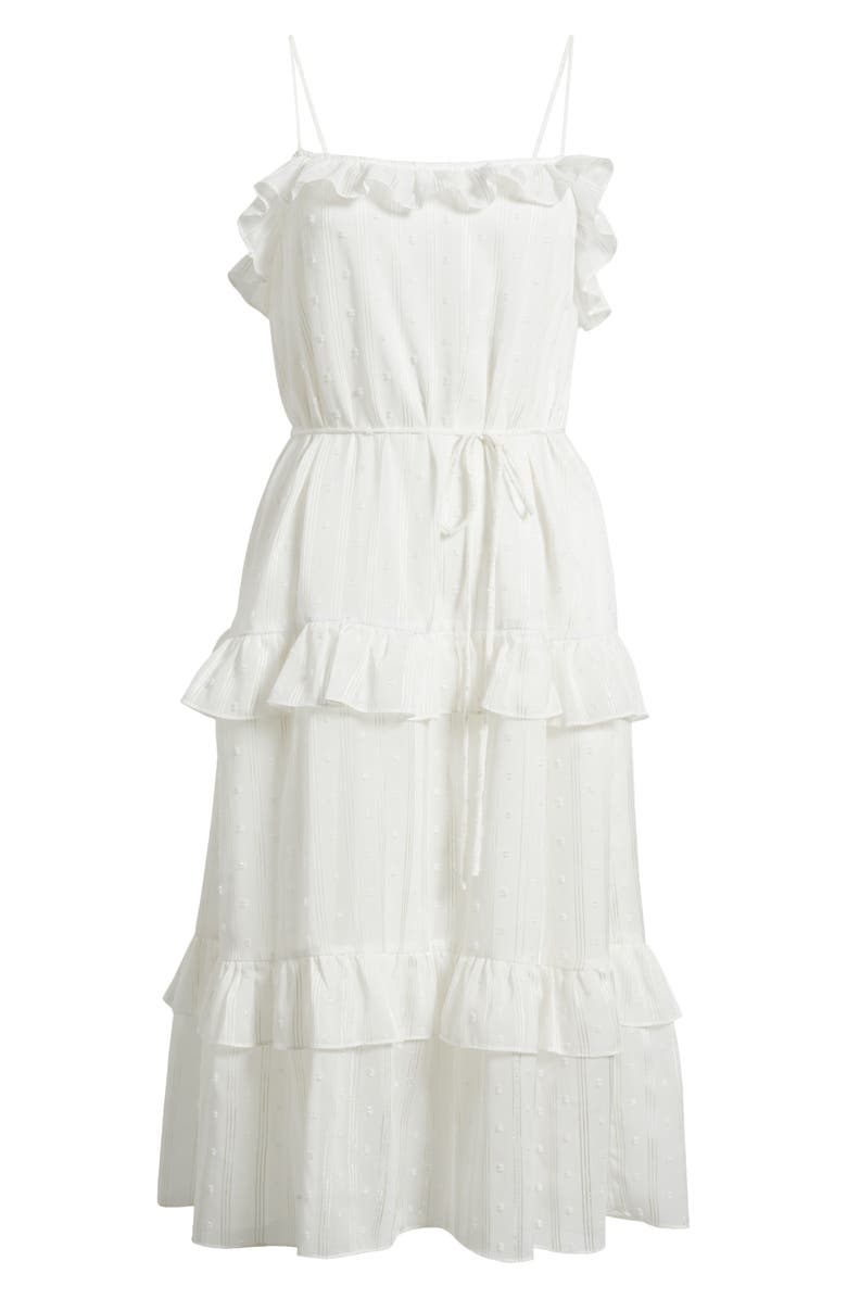 Julia Jordan Ruffle Clip Dot Tie Strap Midi Dress, Alternate, color, Ivory