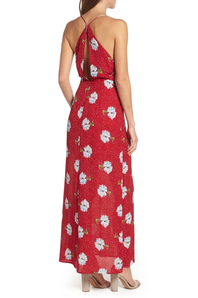 Surplice Maxi Dress, Alternate, color, RED DOTTED FLORAL