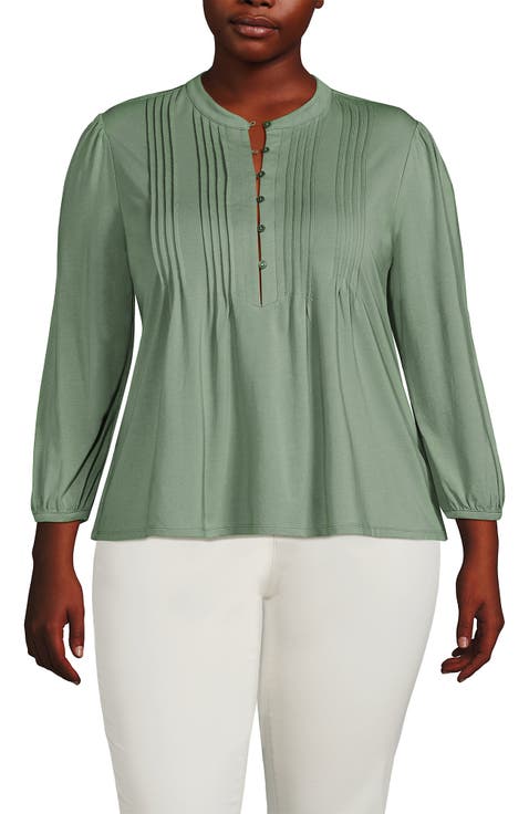 Lightweight Jersey Button Pintuck Top