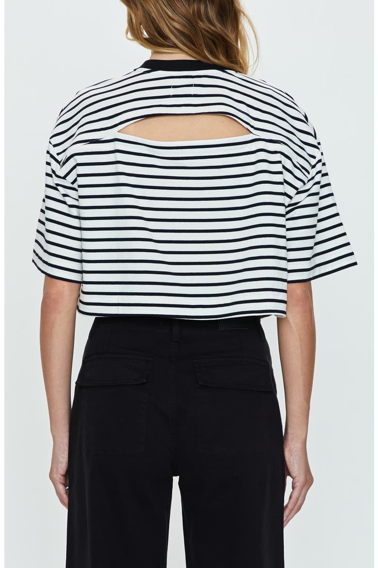 Mae Stripe Back Cutout Crop T-Shirt, Alternate, color, BLACK WHITE STRIPE