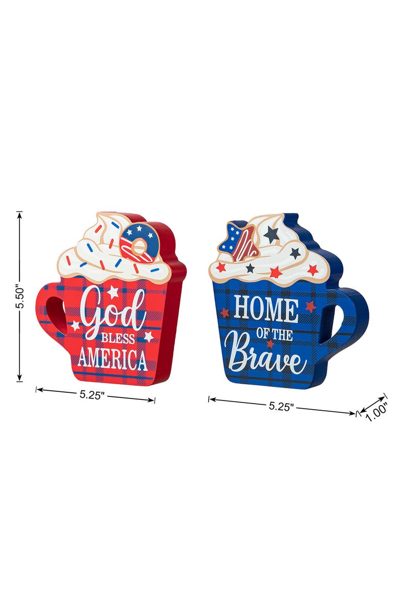 Glitzhome Set of 2 Patriotic Americana Wooden Coffee Cup Table Decor, Alternate, color, 