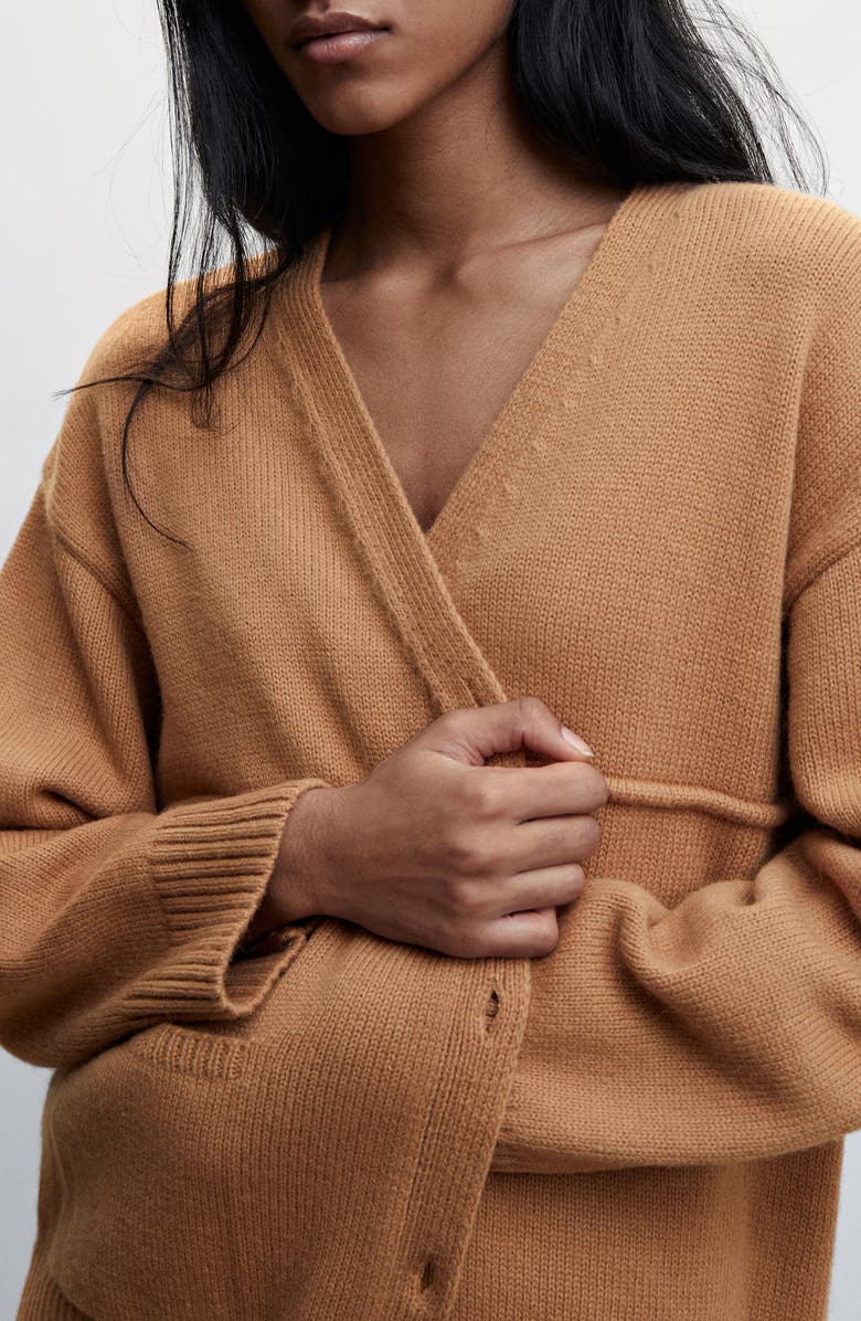 MANGO Patch Pocket V-Neck Cardigan, Alternate, color, Caramel