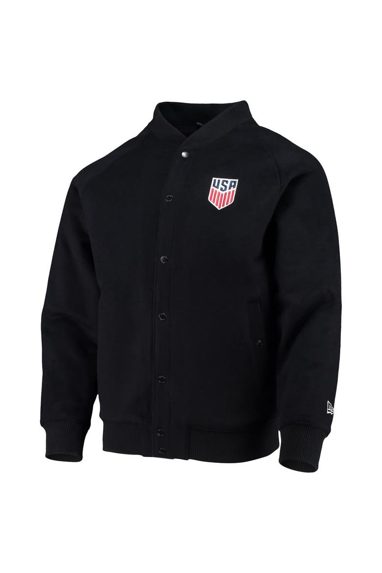 Men's 5th & Ocean by New Era Navy USMNT Soccer Club Level Raglan Full-Snap Tri-Blend Bomber Jacket, Alternate, color, Navy