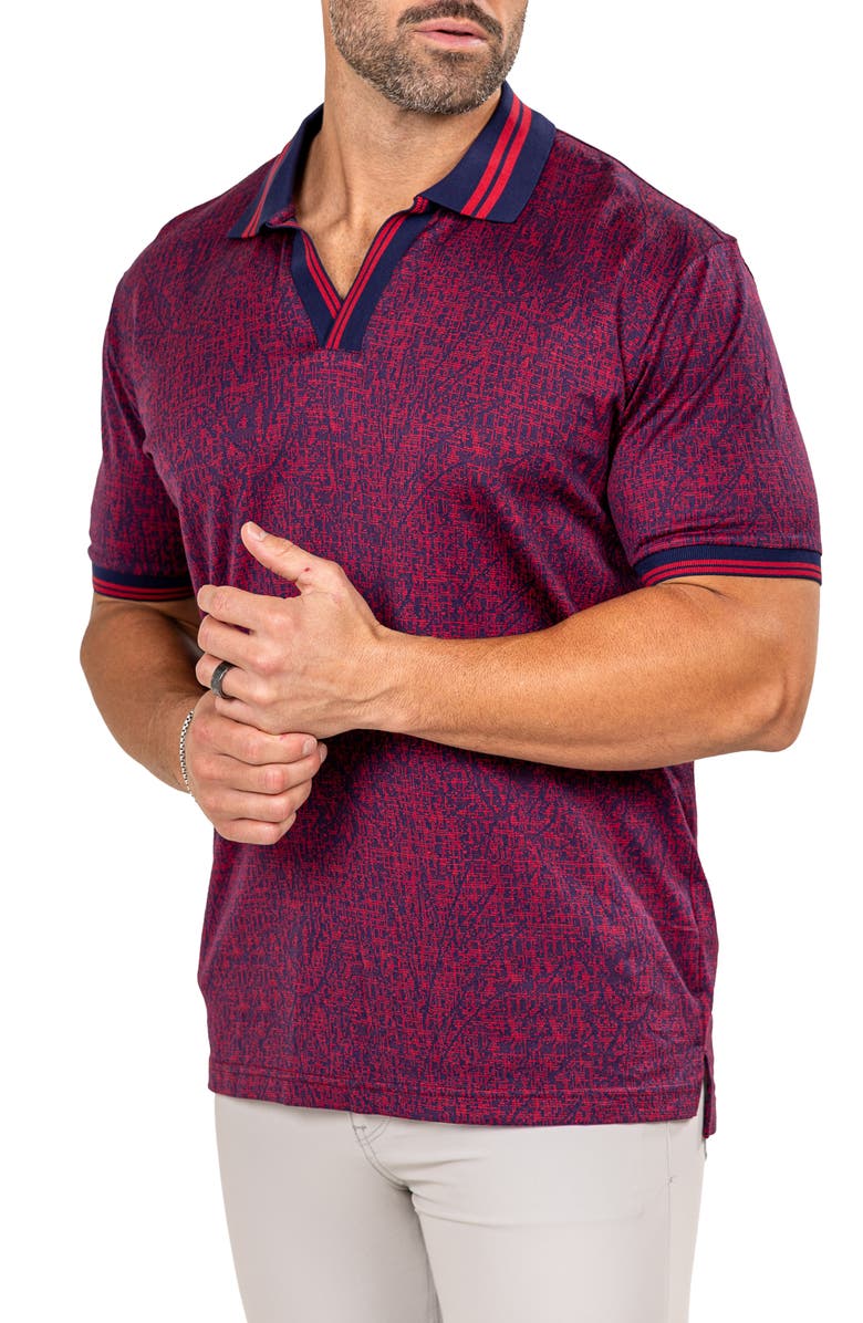 Maceoo Marthyr Grid Print Johnny Collar Cotton Polo, Alternate, color,
