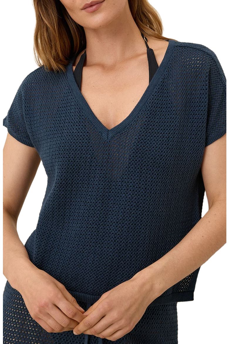 Beachside Linen V-Neck Top Made with Organic Cotton, Alternate, color, French Navy
